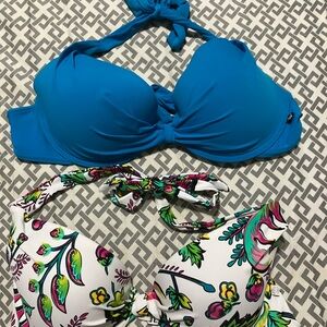 Blue and Floral Bikini tops